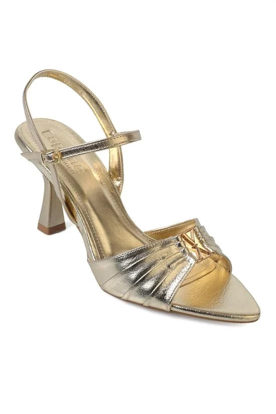 Capone Belvia Pointed Toe Metallic Ankle Strap Mid Heel Women Black Shoe
