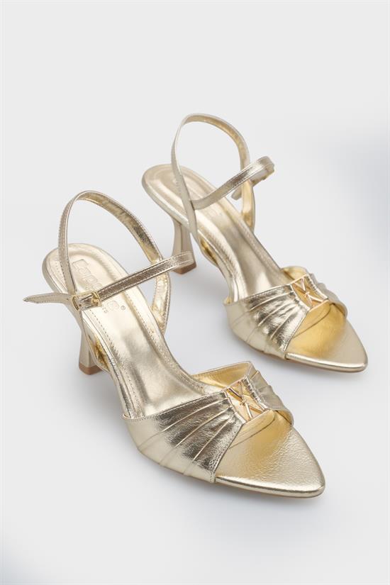 Capone Belvia Pointed Toe Metallic Ankle Strap Mid Heel Women Black Shoe
