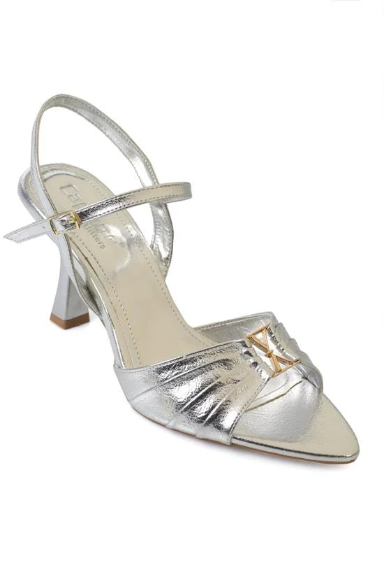 Capone Belvia Pointed Toe Metallic Ankle Strap Mid Heel Women Black Shoe