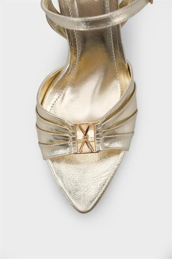 Capone Belvia Pointed Toe Metallic Ankle Strap Mid Heel Women Black Shoe