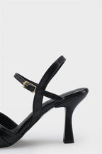 Capone Belvia Pointed Toe Metallic Ankle Strap Mid Heel Women Black Shoe