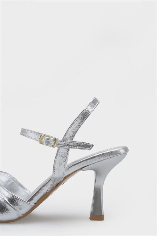 Capone Belvia Pointed Toe Metallic Ankle Strap Mid Heel Women Black Shoe