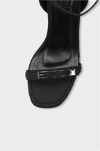 Capone Bessy Square Toe High Heel Metal Accessory Ankle Strap Women Satin Black Shoe