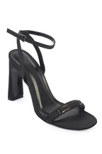 Capone Bessy Square Toe High Heel Metal Accessory Ankle Strap Women Satin Black Shoe