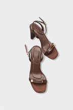 Capone Bessy Square Toe High Heel Metal Accessory Ankle Strap Women Satin Black Shoe
