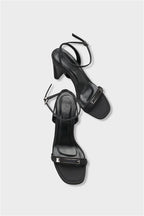 Capone Bessy Square Toe High Heel Metal Accessory Ankle Strap Women Satin Black Shoe