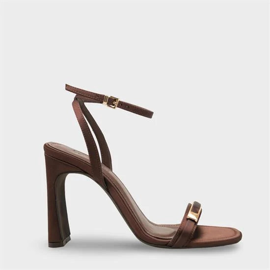 Capone Bessy Square Toe High Heel Metal Accessory Ankle Strap Women Satin Black Shoe
