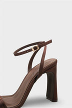 Capone Bessy Square Toe High Heel Metal Accessory Ankle Strap Women Satin Black Shoe