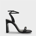 Capone Bessy Square Toe High Heel Metal Accessory Ankle Strap Women Satin Black Shoe