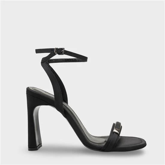 Capone Bessy Square Toe High Heel Metal Accessory Ankle Strap Women Satin Black Shoe