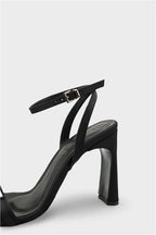 Capone Bessy Square Toe High Heel Metal Accessory Ankle Strap Women Satin Black Shoe
