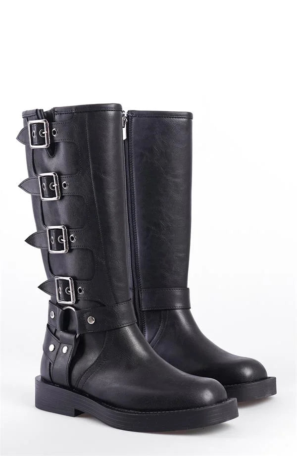 Capone Biker ženske čizme s patent zatvaračem, crne
