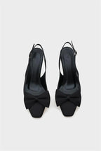 Capone Pam Blunt Pointed Toe Bow Open Back Satin ženske satenske crne cipele