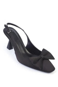 Capone Pam Blunt Pointed Toe Bow Open Back Satin ženske satenske crne cipele