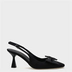 Capone Pam Blunt Pointed Toe Bow Open Back Satin ženske satenske crne cipele