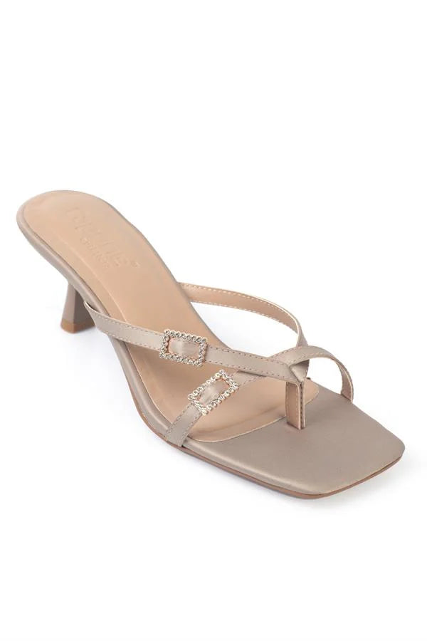 Capone Milena Blunt Toe Medium Heel Double Crystal Embellished Buckled Satin Women Satin Black Sandals