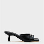 Capone Millie Blunt Toe Medium Heel Metal Buckled Women Black Sandals