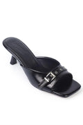 Capone Millie Blunt Toe Medium Heel Metal Buckled Women Black Sandals