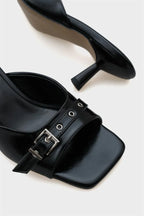 Capone Millie Blunt Toe Medium Heel Metal Buckled Women Black Sandals