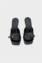 Capone Millie Blunt Toe Medium Heel Metal Buckled Women Black Sandals