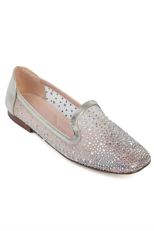 Capone Ada Blunt Toe Meshed Crystal Embellished Women Metallic Gold Stylish Ballerinas