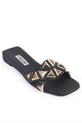 Capone Manon Blunt Toe Metal Accessory Short Heeled Comfort Women Black Sandals