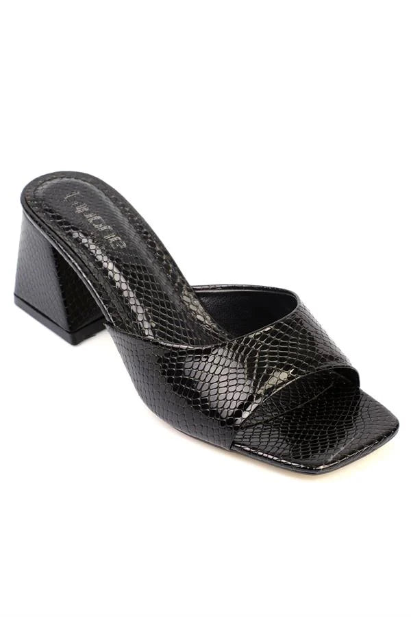 Capone Nara Blunt Toe Mid Heeled Women Metallic Black Sandals