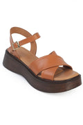 Capone Bobbi Genuine Leather Cross Strap Wedge Heel Women Tan Sandal