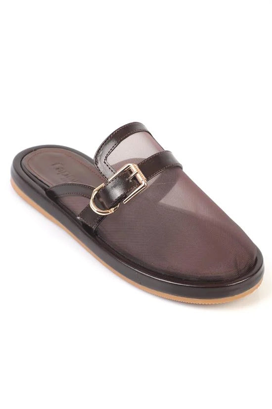 Capone Bobbie Mesh Flat Heel Women Black Clog Sandal