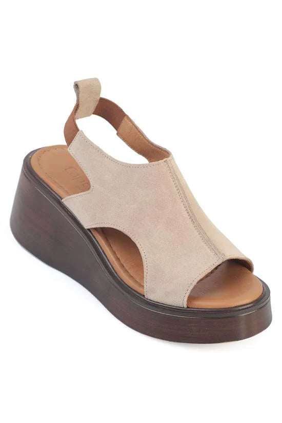 Capone Brena Genuine Suede Cross Strap Wedge Heel Women Brown Sandal