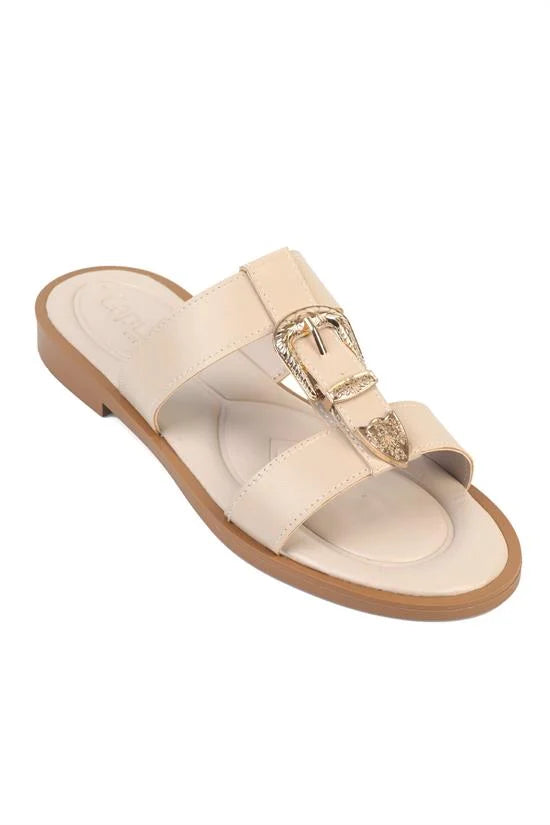 Capone Brynn Metal Buckle Flat Heel Women Tan Sandal