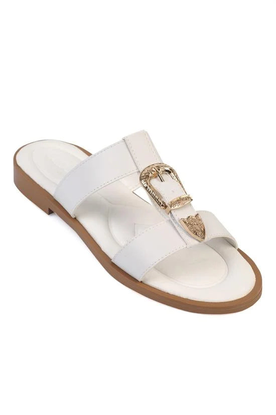 Capone Brynn Metal Buckle Flat Heel Women Tan Sandal