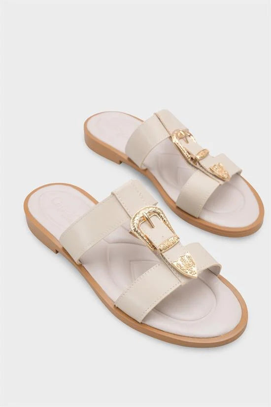 Capone Brynn Metal Buckle Flat Heel Women Tan Sandal