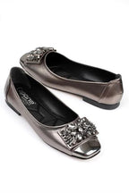 Capone Agnes Burnu Metalic Cristal Embellished Bouckle Chic Ballet Women Black Flats