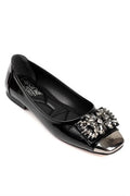 Capone Agnes Burnu Metalic Cristal Embellished Bouckle Chic Ballet Women Black Flats