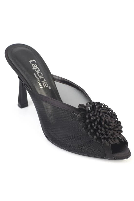Capone Caitrin Mesh Satin Mid Heel Elegant Women Silver Sandal