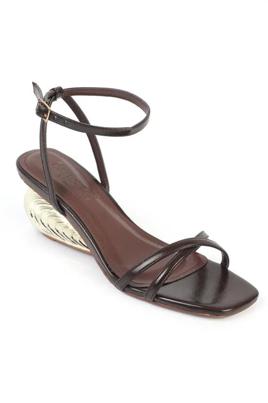 Capone Carlena Metal Heel Ankle Strap Elegant Women Black Shoe