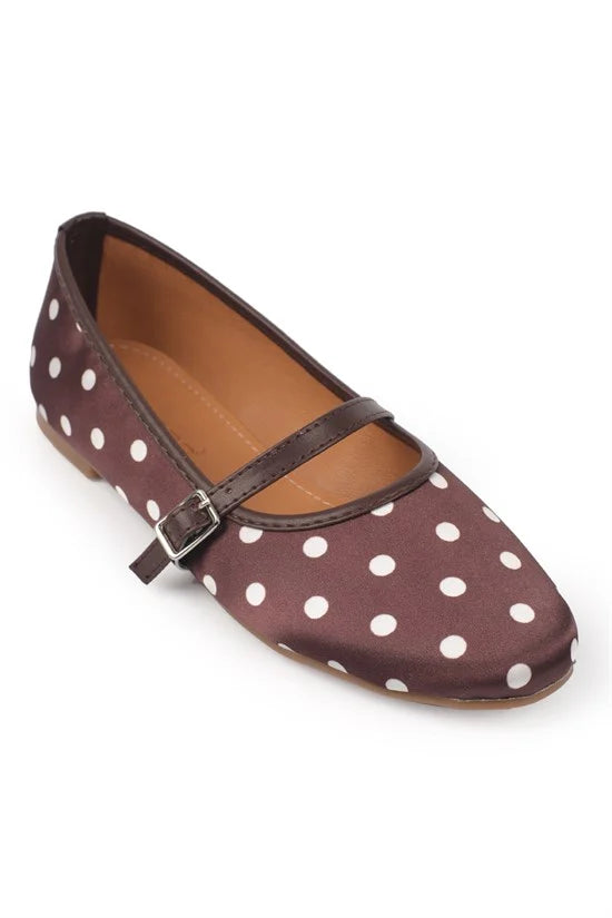Capone Cathryn Buckle Strap Polka Dot Women Black Ballet Flat