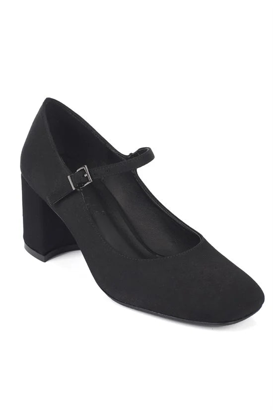 Capone Codie Mid Heel Women Satin Black Mary Jane Shoes