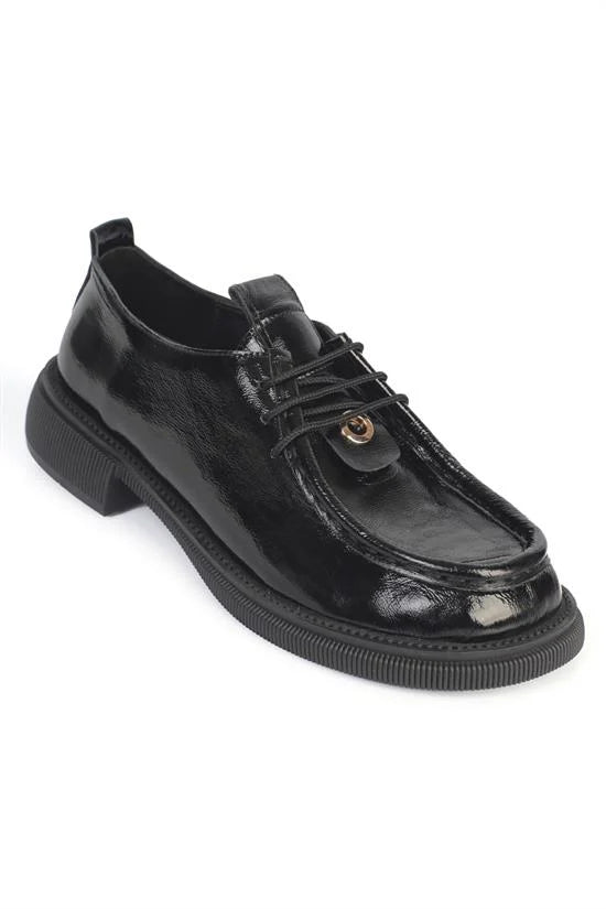 Capone Cork Sole Leather Women Black Loafer