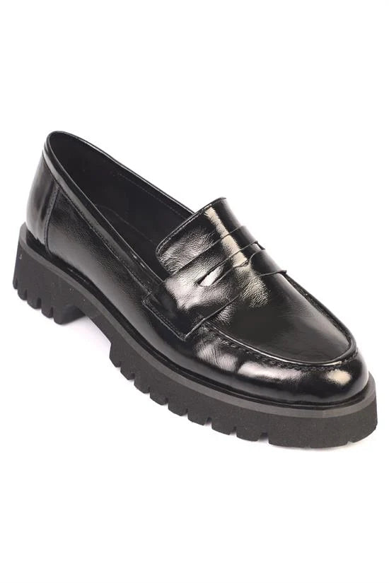 Capone Cork Sole Leather Women Nubuck Black Loafer