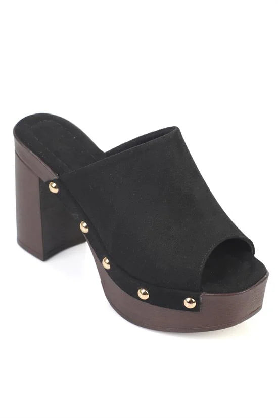 Capone Cornelle Platform Suede Look Single Band Women Sued Black Clog