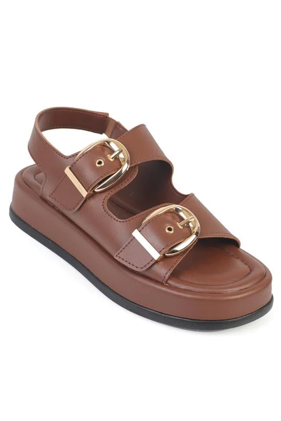 Capone Cortney Wedge Heel Double Band Buckle Women Beige Sandal