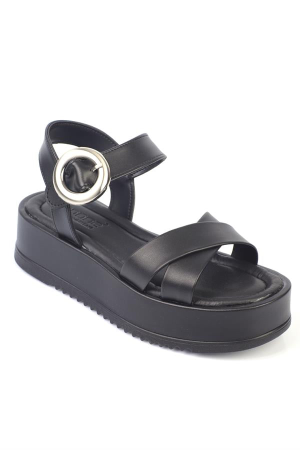 Capone Dolly Cross Strap Comfort Buckle Wedge Heel Women Brown Sandals