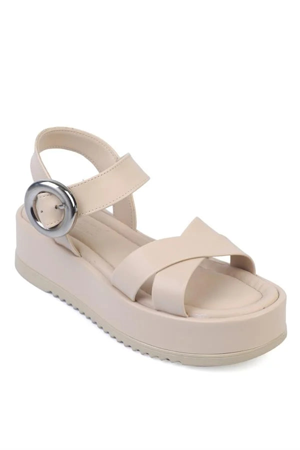 Capone Dolly Cross Strap Comfort Buckle Wedge Heel Women Brown Sandals