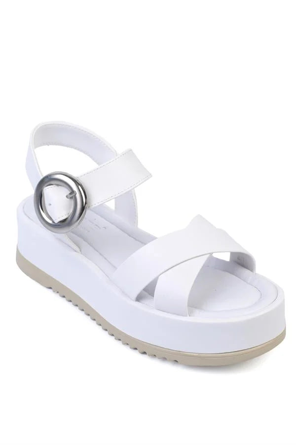 Capone Dolly Cross Strap Comfort Buckle Wedge Heel Women Brown Sandals