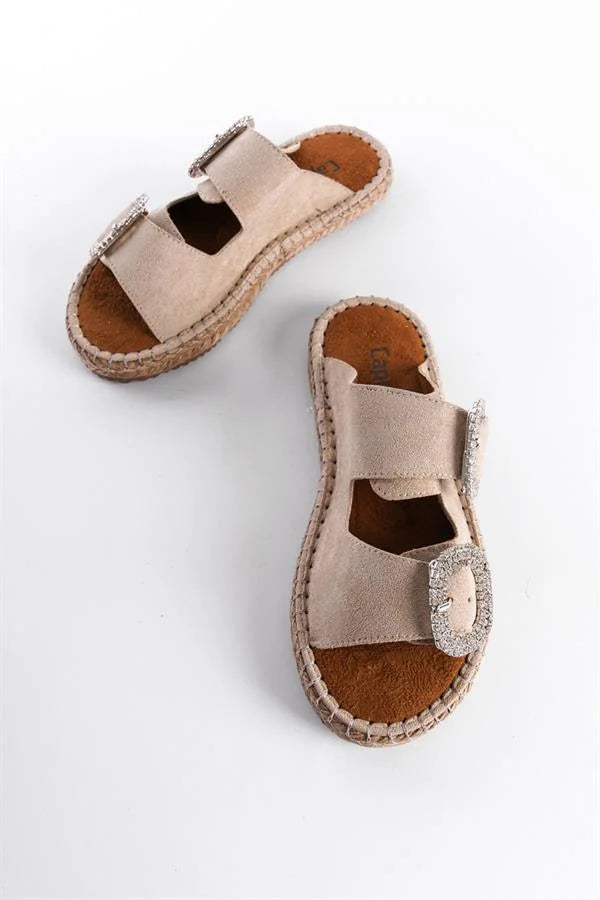 Capone Britney Crystal Embellished Women Sued Mink Espadrille Slippers
