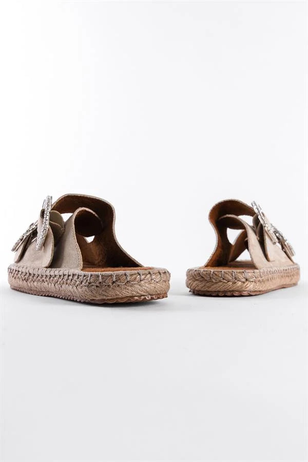 Capone Britney Crystal Embellished Women Sued Mink Espadrille Slippers