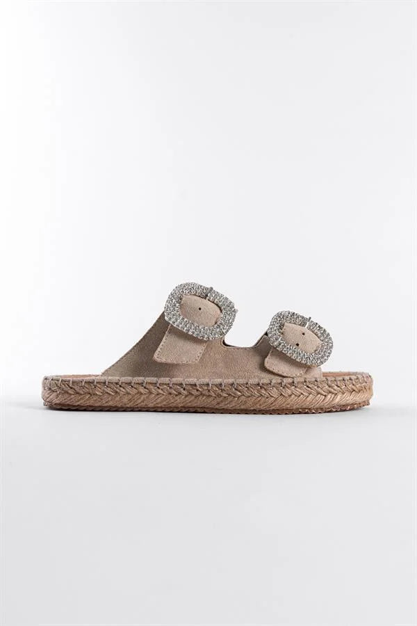 Capone Britney Crystal Embellished Women Sued Mink Espadrille Slippers