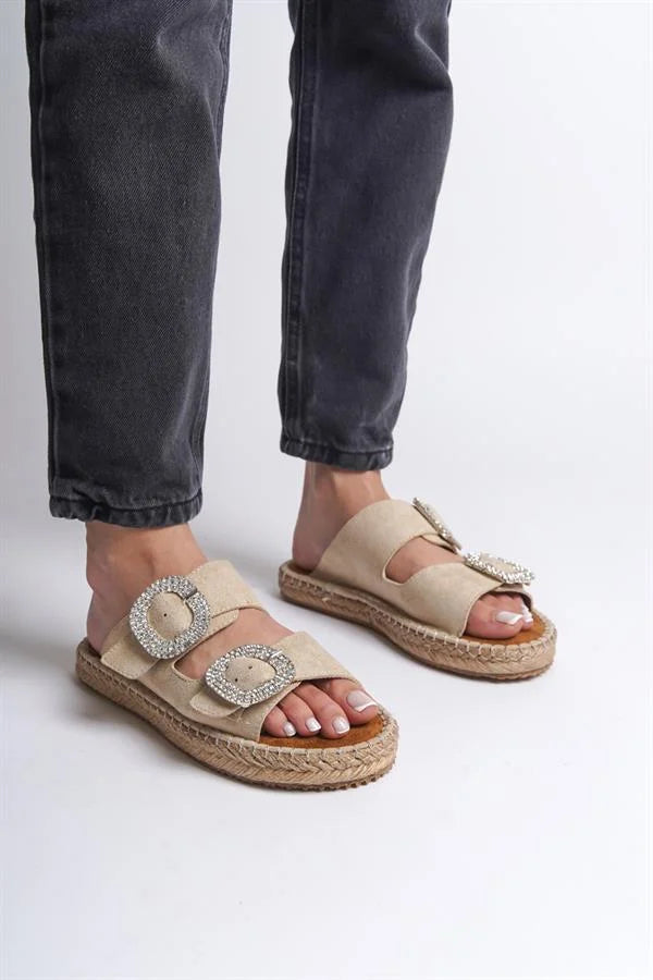 Capone Britney Crystal Embellished Women Sued Mink Espadrille Slippers